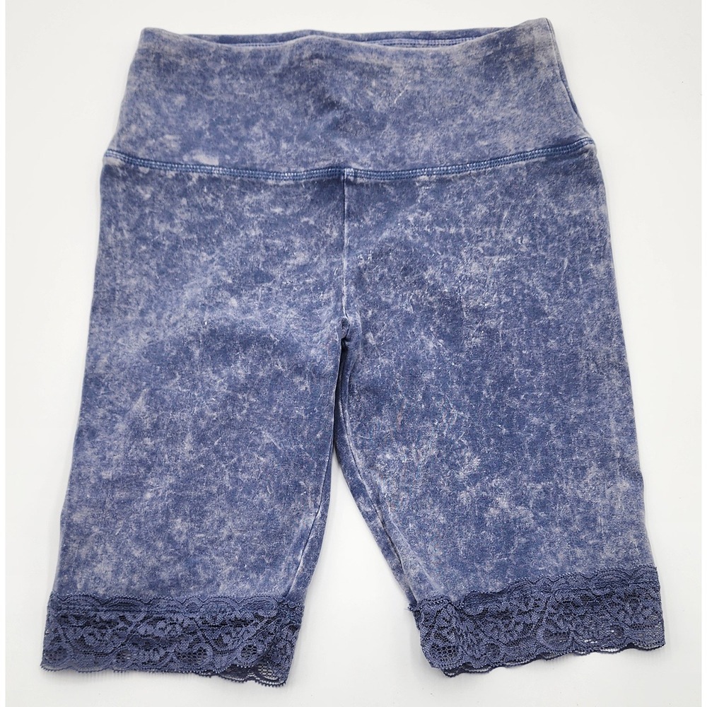 Colsie Womens XS‎ Blue Acid Wash Lace Trim Bike Shorts High Waist EUC